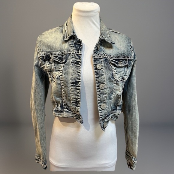 Factory Destroyed Cropped Heavy Stitch Jean Jacket - Picture 1 of 12